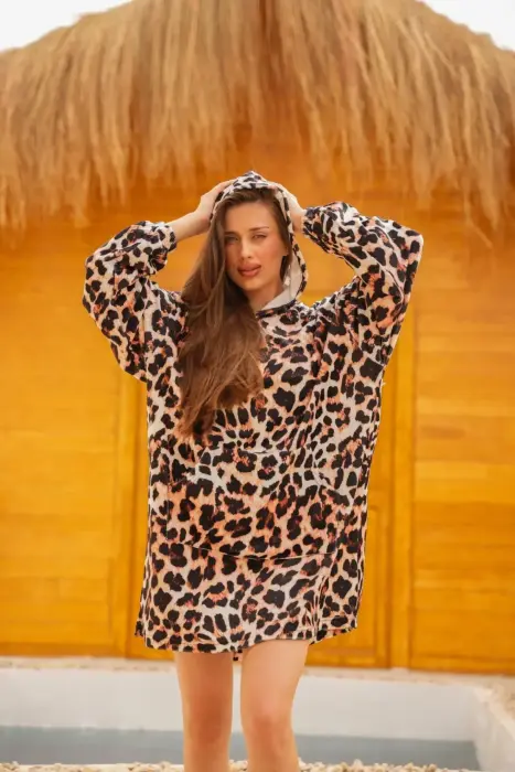 Leopard Brown Cozy Blanket Hoodie image 0