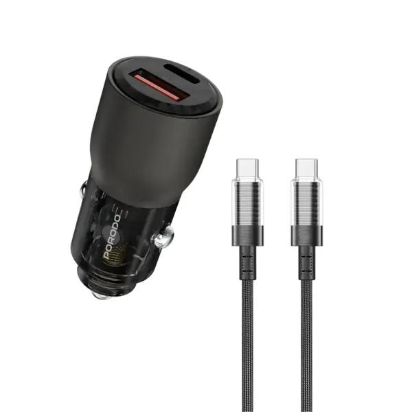 شاحن سيارة بورودو 95 واط شفاف مع كابل USB-C بطول 0.9 متر image 0