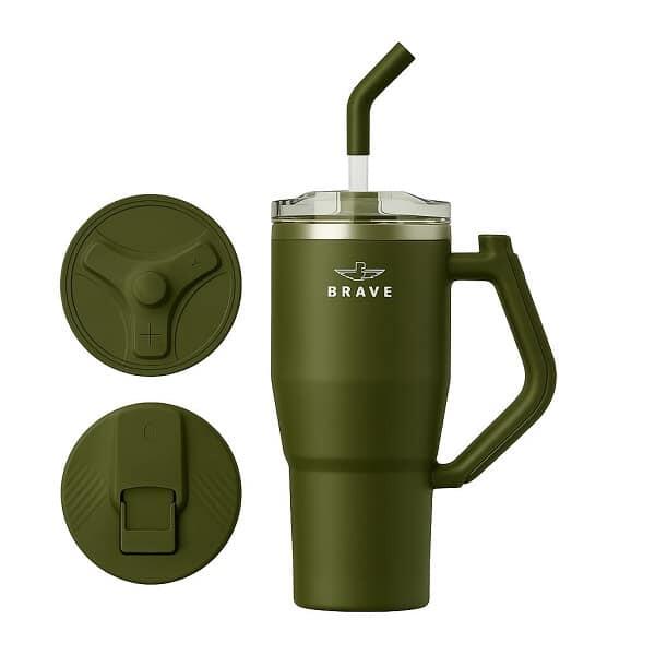 برايف كوب السفر المعزول تيمب جارد بمقبض دوار 180° (لون زيتي) BRAVE TempGuard Travel Mug – Featuring a 180° Swivel Handle image 0