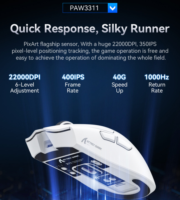 ماوس أتاك شارك X11 جيمينج ماوس لاسلكي مع قاعدة شحن ATTACK SHARK X11 Wireless Gaming Mouse with Charging Dock image 1