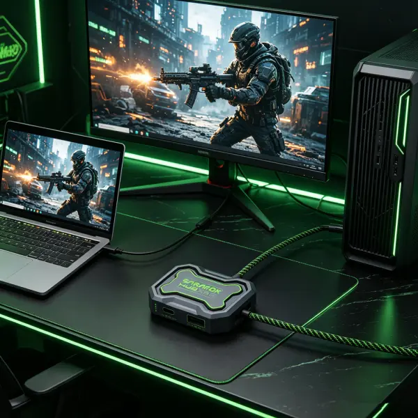ادابتر سارافوكس 5*1 تايب سي XD5 للجيمنج شحن 100 واط وإيثرنت وصوت | SARAFOX HUB XD5 5-in-1 Type-C Gaming Adapter (PD 100W, RJ45 Ethernet, 3.5mm & Type-C Audio) image 5