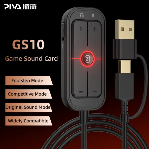 بطاقة صوت بيفا GS10 للألعاب محيطية 7.1 تايب سي ويو اس بي بطول 1.2 متر مع 3 أوضاع معادل صوت image 1