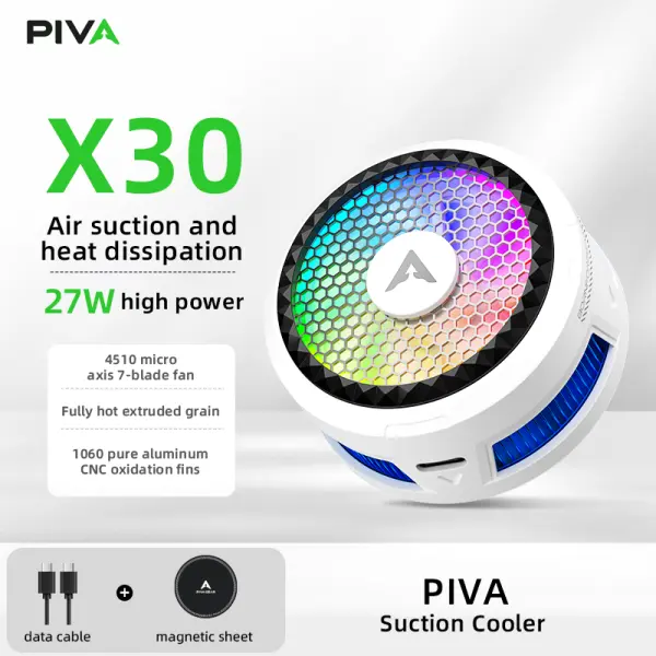 مروحة تبريد بيفا X30 المغناطيسية الخارقة للهواتف بقوة 27 واط مع إضاءة RGB وتقنية سحب الهواء image 2