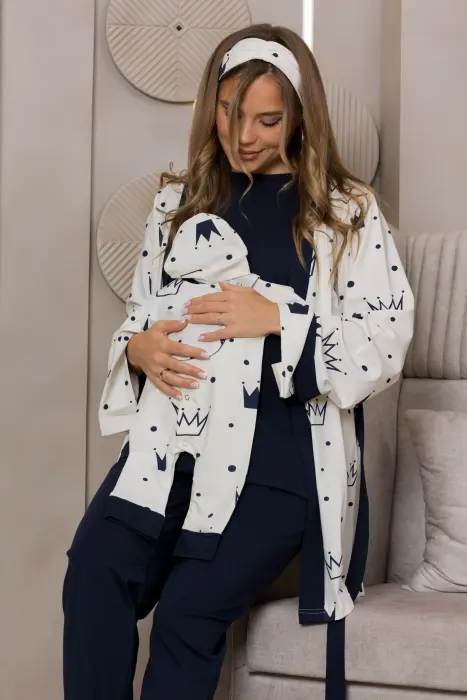 Queen matching pijama set in dark blue (8 pcs) image 6