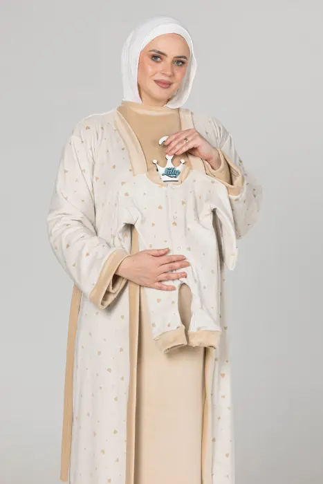 Little love matching maxi robe & dress set in beige (7 pcs) image 0