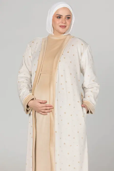 Little love matching maxi robe & dress set in beige (7 pcs) image 5