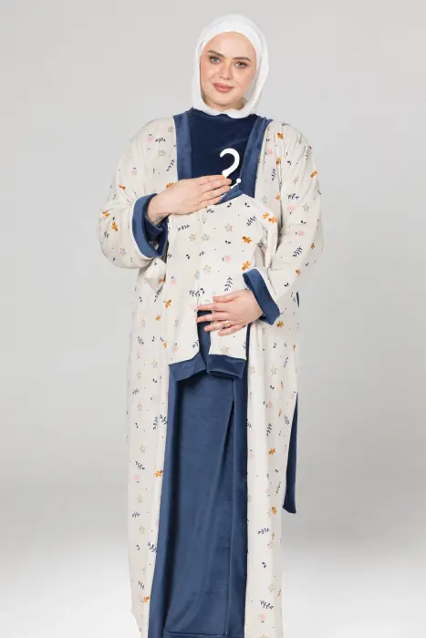 Royal matching maxi robe & dress set in dark blue (7 pcs) image 0