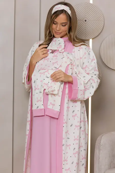 Sweet bows matching maxi robe set in pink (7 pcs) image 5