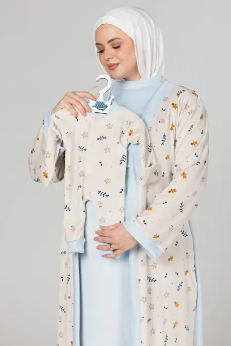 Royal matching maxi robe & dress set in baby blue (7 pcs) image 5