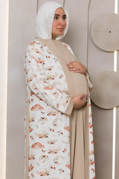 Cloud embrace matching maxi robe set in beige (7 pcs) image 2