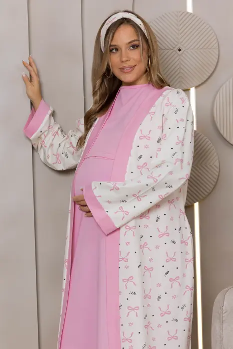 Sweet bows matching maxi robe set in pink (7 pcs) image 2