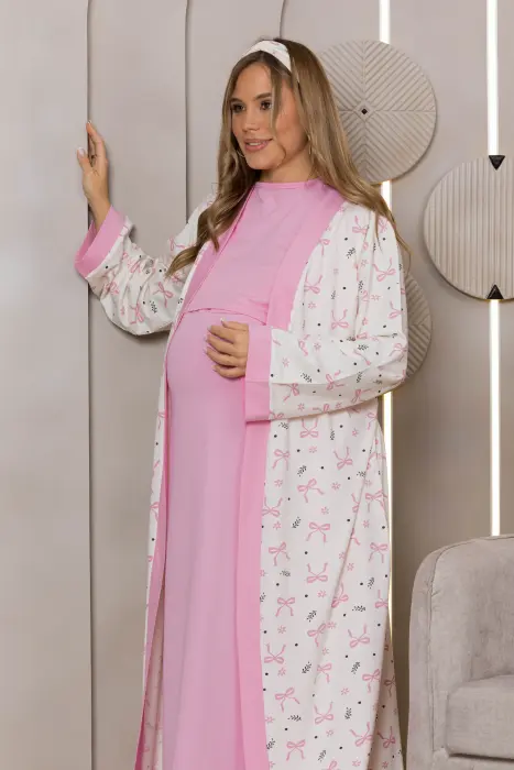 Sweet bows matching maxi robe set in pink (7 pcs) image 3