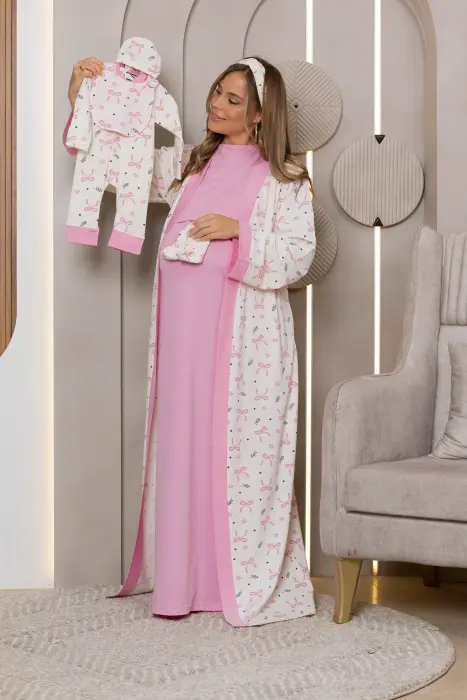 Sweet bows matching maxi robe set in pink (7 pcs) image 0