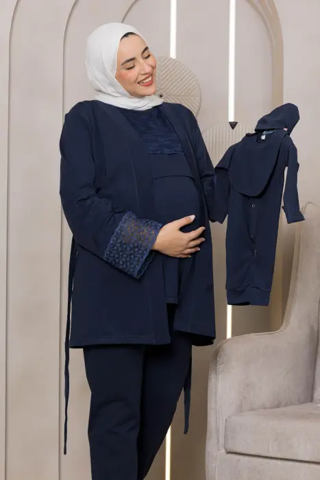 Soft elegance matching pijama set in dark blue (8 pcs) image 1