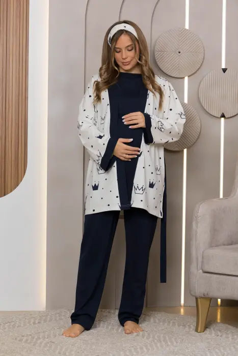 Queen matching pijama set in dark blue (8 pcs) image 1