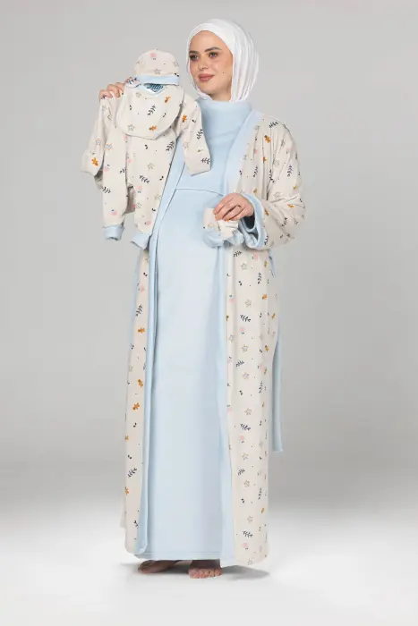 Royal matching maxi robe & dress set in baby blue (7 pcs) image 0