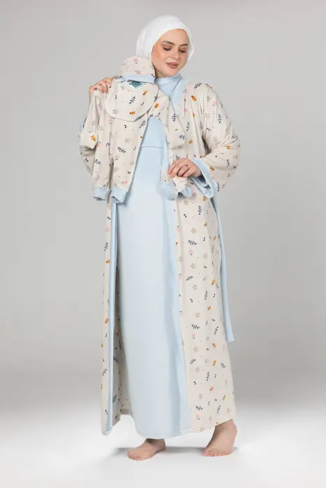 Royal matching maxi robe & dress set in baby blue (7 pcs) image 3