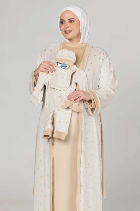 Little love matching maxi robe & dress set in beige (7 pcs) image 3