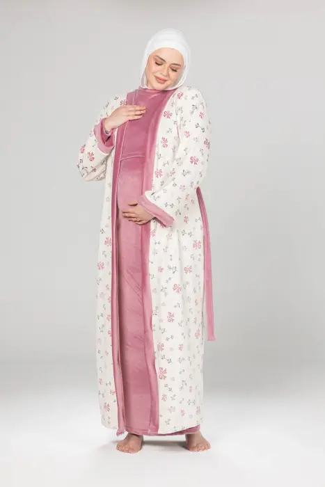 Sweet bows matching maxi robe & dress set in pink (7 pcs) image 3