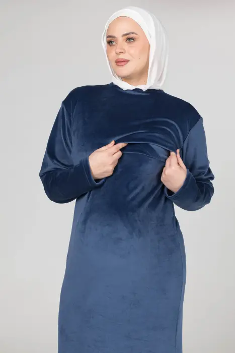 Royal matching maxi robe & dress set in dark blue (7 pcs) image 1