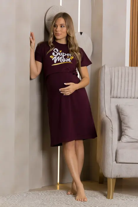 Super mom nursing night shirt in burgundy image 0