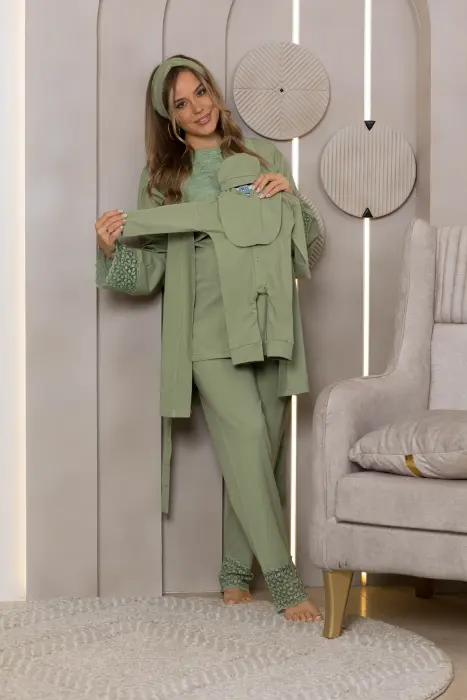 Soft elegance matching pijama set in olive (8 pcs) image 5