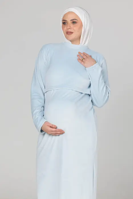Royal matching maxi robe & dress set in baby blue (7 pcs) image 1
