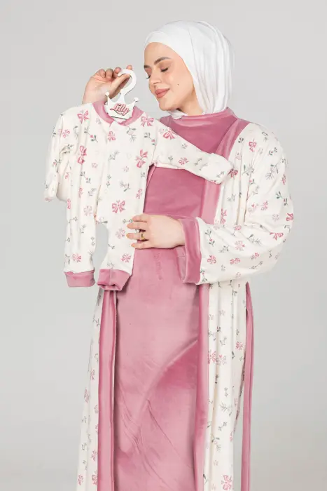 Sweet bows matching maxi robe & dress set in pink (7 pcs) image 6