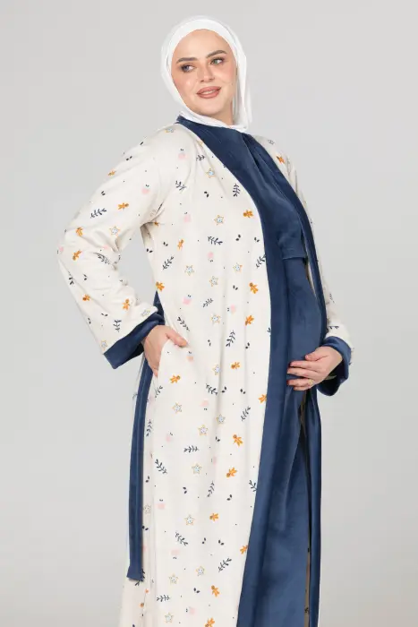 Royal matching maxi robe & dress set in dark blue (7 pcs) image 3
