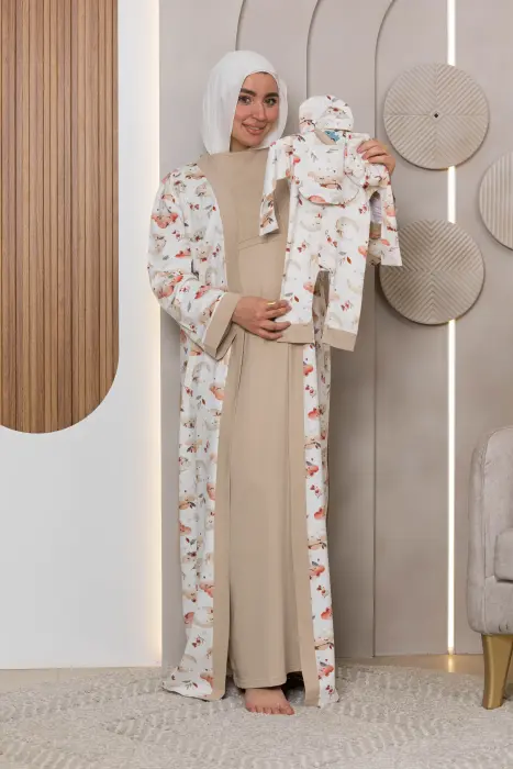 Cloud embrace matching maxi robe set in beige (7 pcs) image 0