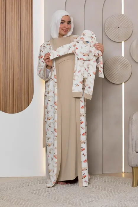 Cloud embrace matching maxi robe set in beige (7 pcs) image 4