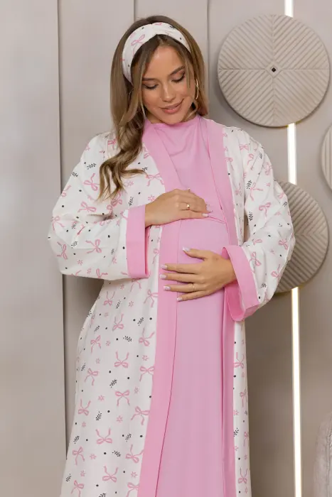Sweet bows matching maxi robe set in pink (7 pcs) image 1