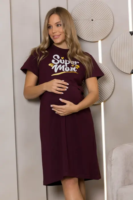 Super mom nursing night shirt in burgundy image 1