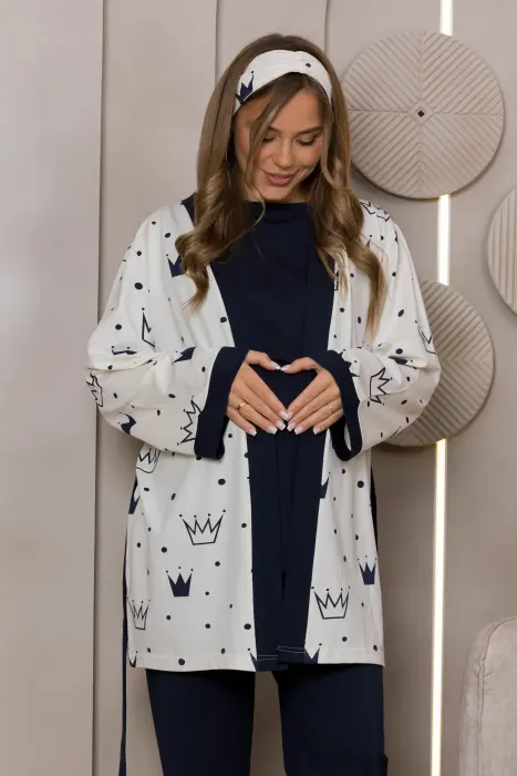 Queen matching pijama set in dark blue (8 pcs) image 3