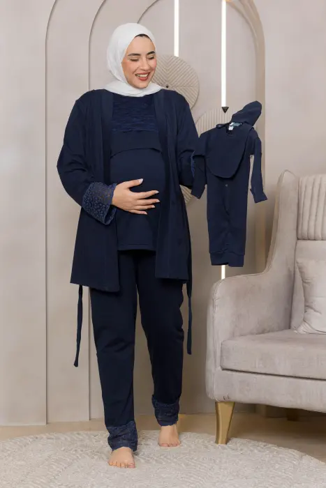 Soft elegance matching pijama set in dark blue (8 pcs) image 0