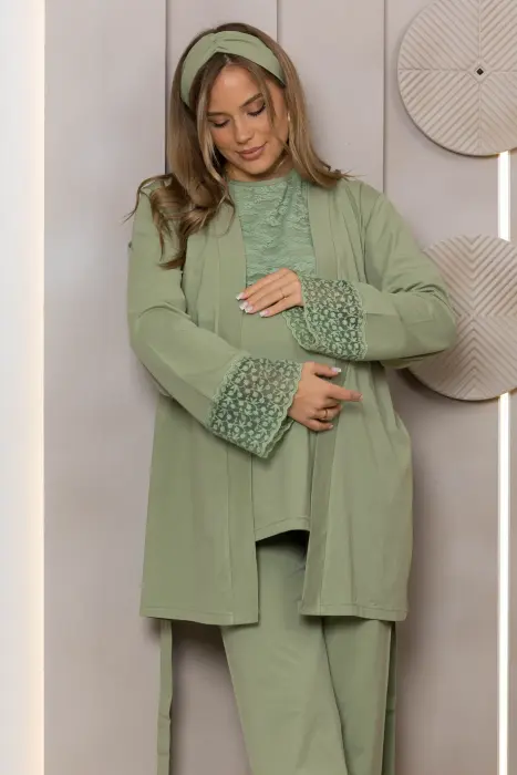 Soft elegance matching pijama set in olive (8 pcs) image 1