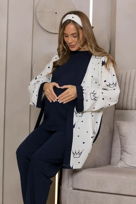 Queen matching pijama set in dark blue (8 pcs) image 4