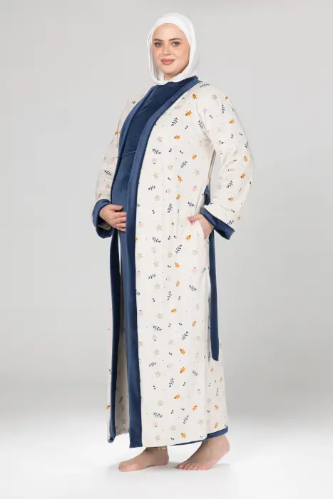 Royal matching maxi robe & dress set in dark blue (7 pcs) image 2
