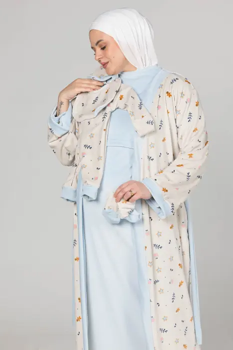 Royal matching maxi robe & dress set in baby blue (7 pcs) image 4