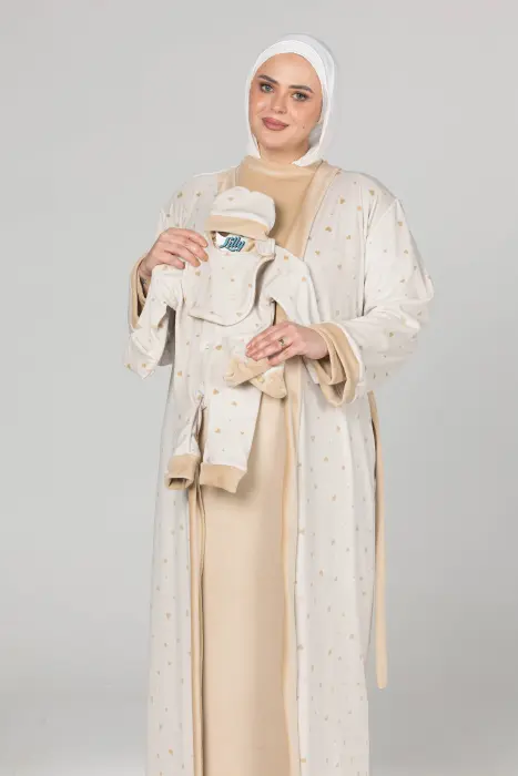 Little love matching maxi robe & dress set in beige (7 pcs) image 2
