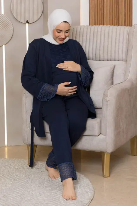Soft elegance matching pijama set in dark blue (8 pcs) image 4