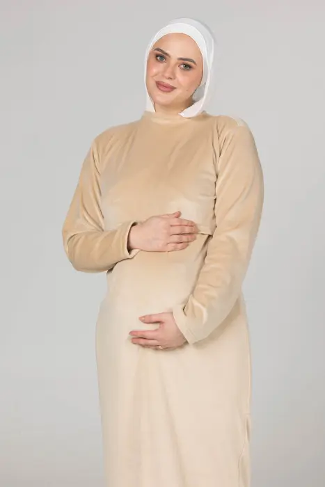 Little love matching maxi robe & dress set in beige (7 pcs) image 4
