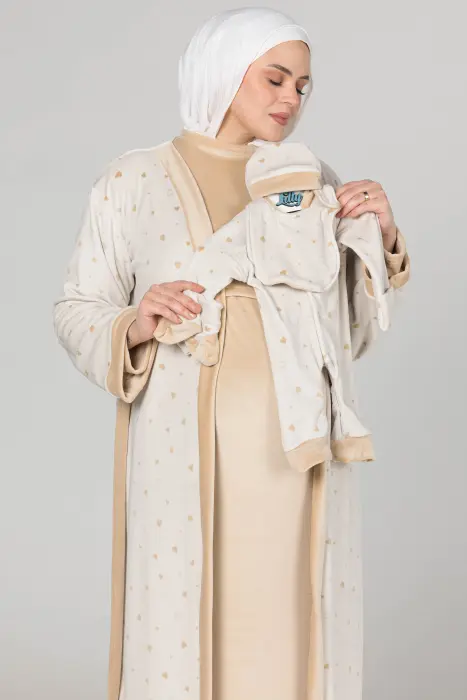 Little love matching maxi robe & dress set in beige (7 pcs) image 6