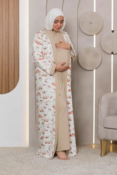 Cloud embrace matching maxi robe set in beige (7 pcs) image 1