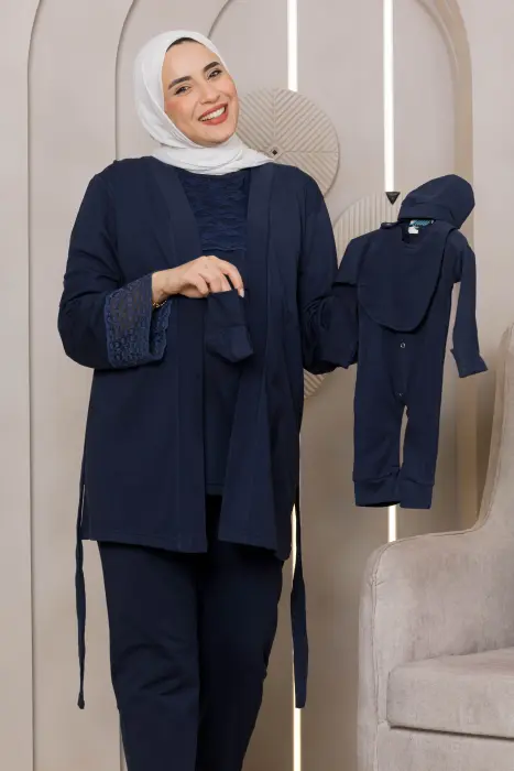Soft elegance matching pijama set in dark blue (8 pcs) image 2