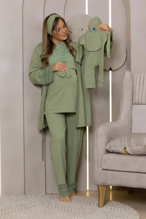 Soft elegance matching pijama set in olive (8 pcs) image 0