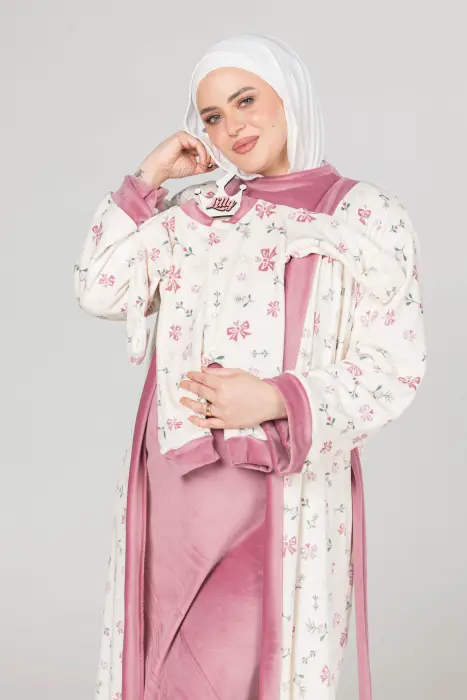 Sweet bows matching maxi robe & dress set in pink (7 pcs) image 7