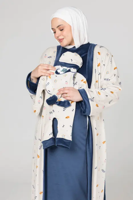 Royal matching maxi robe & dress set in dark blue (7 pcs) image 5