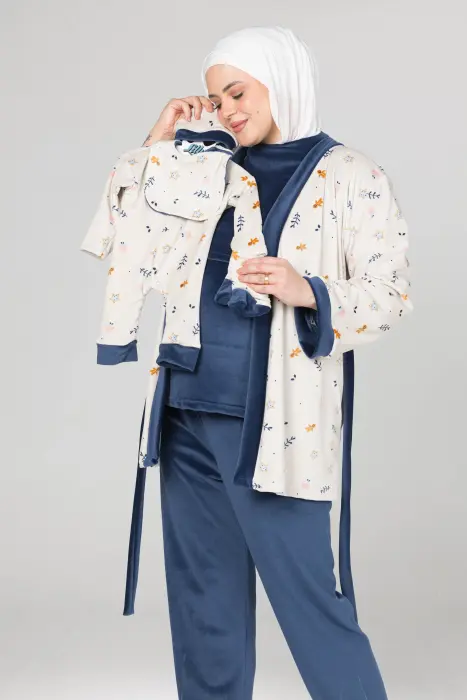 Royal matching pijama set in dark blue (8 pcs) image 5