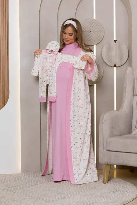 Sweet bows matching maxi robe set in pink (7 pcs) image 4
